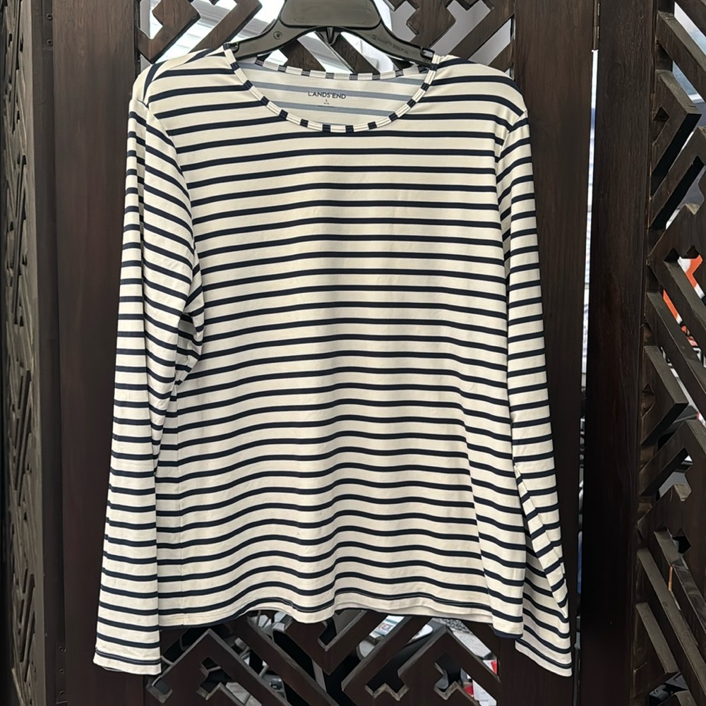 Lands' End Women's rash guard L (14-16) navy stripe